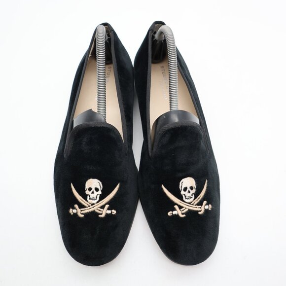 Stubbs & Wootton Velvet Skull Pirate Men's Size 9.5 Black Loafers Slip On - Picture 1 of 10